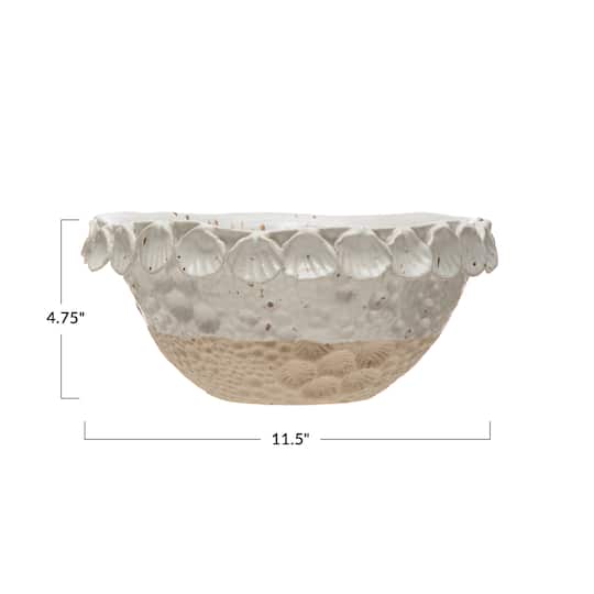 11.5&#x22; White Coastal Stoneware Bowl with Shell Trim